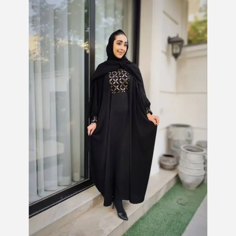 عبا مشکی طرح محیا با خرجکار سوزن دوزی هندی کرپ الیزه