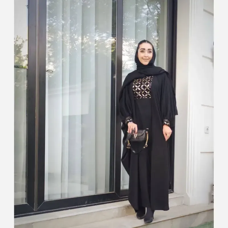 عبا مشکی طرح محیا با خرجکار سوزن دوزی هندی کرپ الیزه