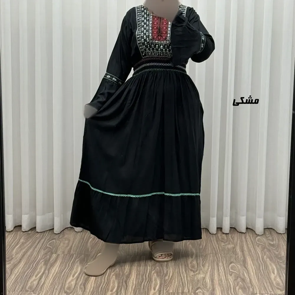 پیراهن نخی گلدوزی زنانه و دخترانه فری سایز مدل نازی کد 1778