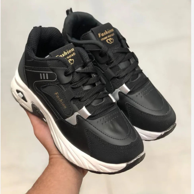کفش چرم اسپرت زنانه مدل ستاره مشکی و سفید راحت و بادوام برای استفاده روزمره