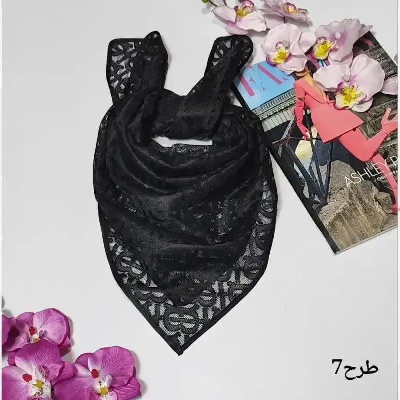 مینی اسکارف توری طرحدار ابعاد 70 در 70 جنس تور