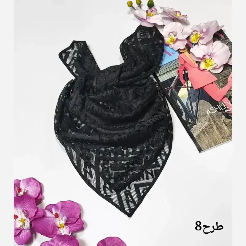 مینی اسکارف توری طرحدار ابعاد 70 در 70 جنس تور