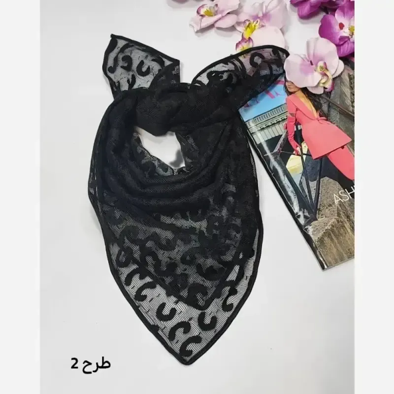 مینی اسکارف توری طرحدار ابعاد 70 در 70 جنس تور