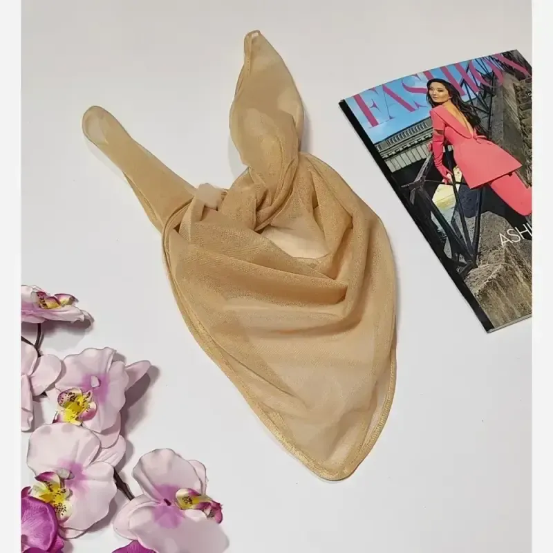 مینی اسکارف توری ساده مشکی سفید کرم ابعاد 70 در 70 جنس تور