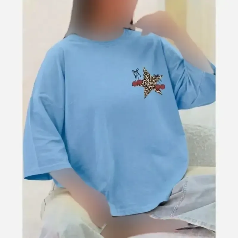 تیشرت باکسی پنبه سوپر طرح ستاره و گیلاس فریسایز مدل دایانا