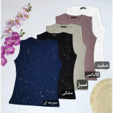 تاپ کراپ کبریتی نگین دار یقه گرد تک سایز