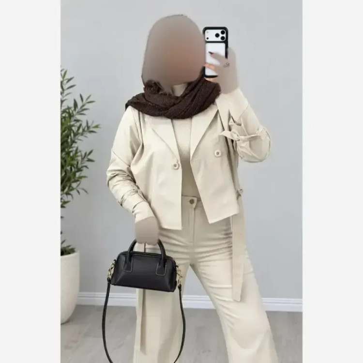 کت کراپ زنانه مدل ترنج جنس تی سی وارداتی فری سایز کمربند دار